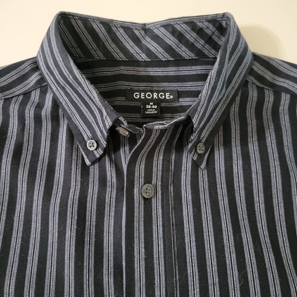 George Men's Black Stripe Long Sleeve Button-Down Dress Shirt - Picture 7 of 11